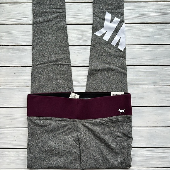 NWT VS PINK Flat Legging Grey Burgundy size M - Picture 2 of 7